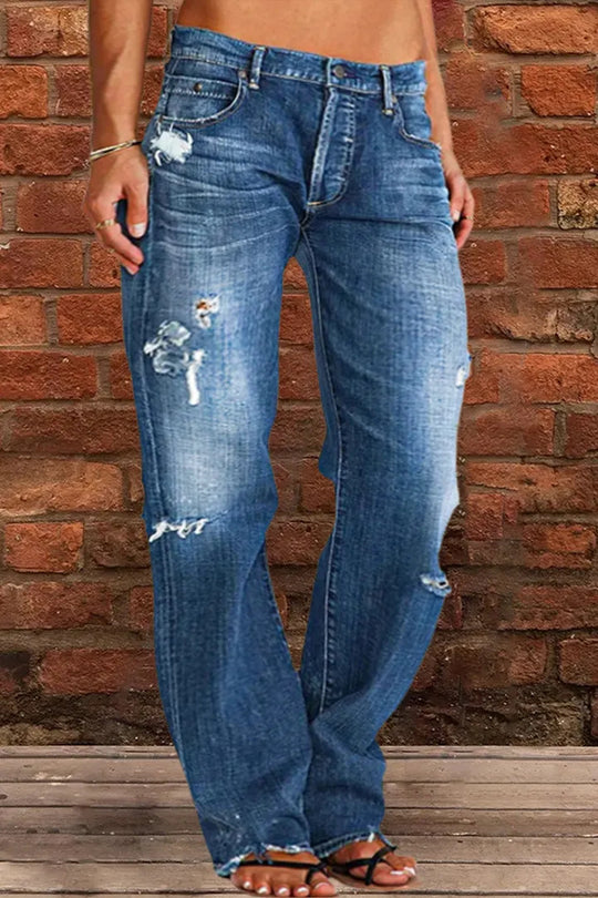 Ripped Loose Wide-Leg Jeans — Women&
