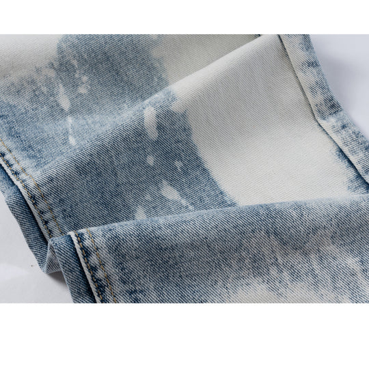 Fashion Contrast Washed Distressed Jeans For Men And Women