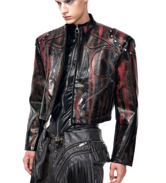Stand-Up Collar Faux Leather Jacket — Men&