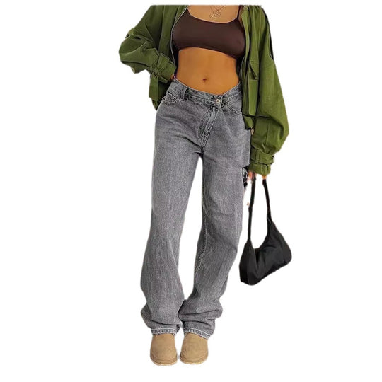 Asymmetric Low-Waist Distressed Jeans — Women&