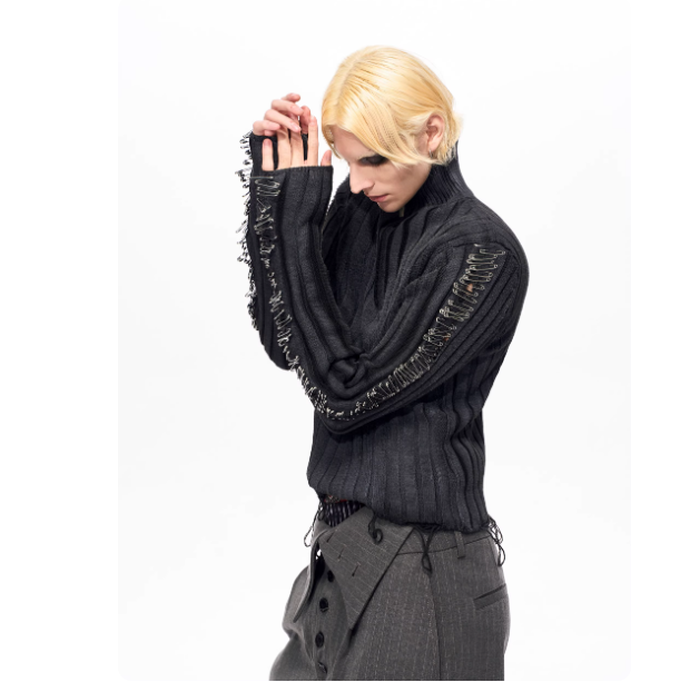 Safety Pin Turtleneck Sweater — Men&