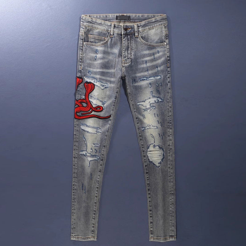 ShopBAM — Embroidered Patch Distressed Denim — Vintage Wash