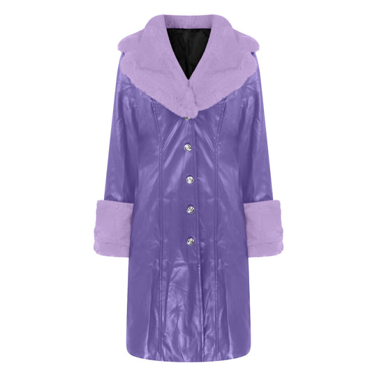 PU Leather Long Coat — Fur Collar, 6 Colours