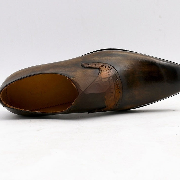 Handmade Cowhide Colorblock Shoes — Men&