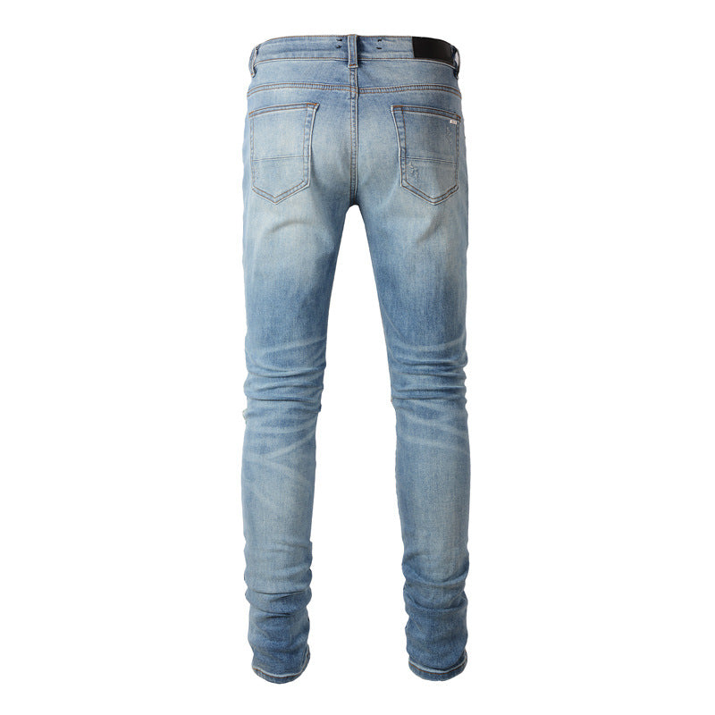 Cashew Flower Pattern Slim Denim — Classic Blue