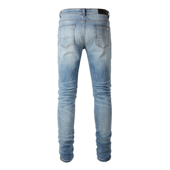 Cashew Flower Pattern Slim Denim — Classic Blue