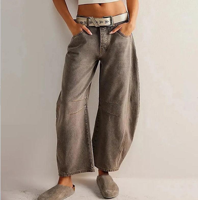 High-Stretch Mid-Rise Barrel Jeans — Women&