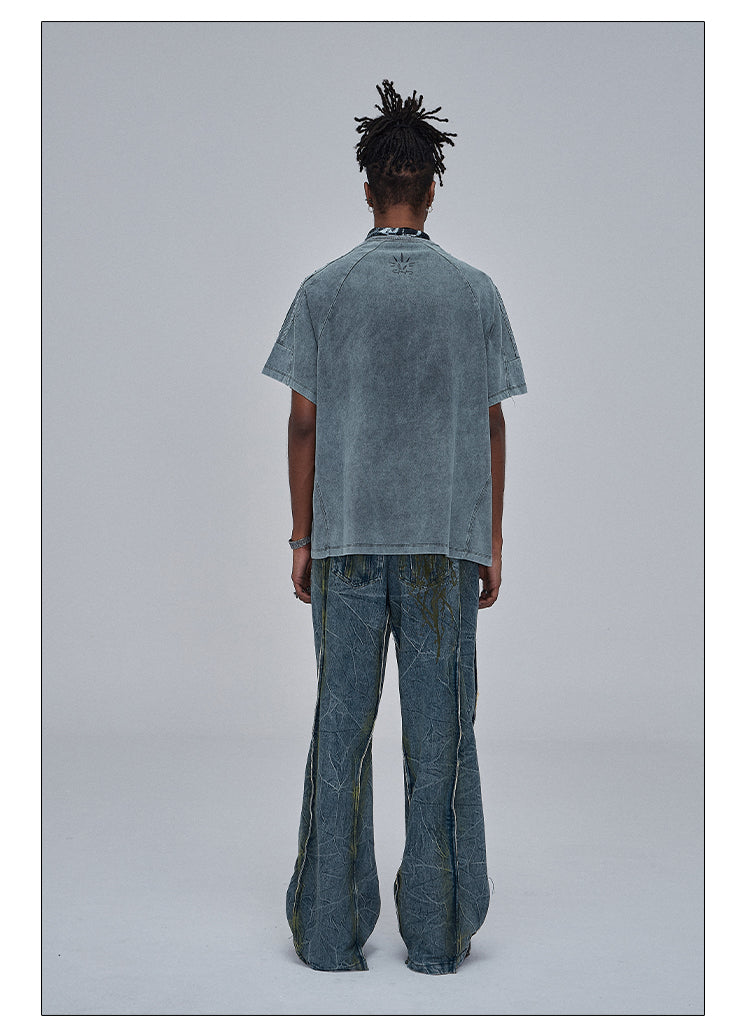 American Street Heavy Industry Distressed Wide-Leg Denim — Blue