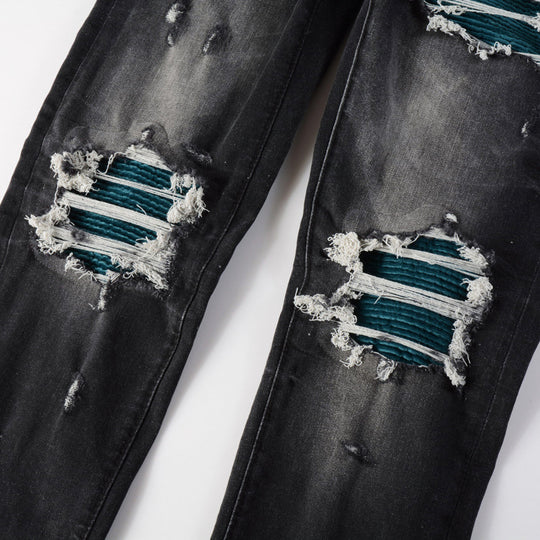 Heritage Distressed Patch Denim — Vintage Wash
