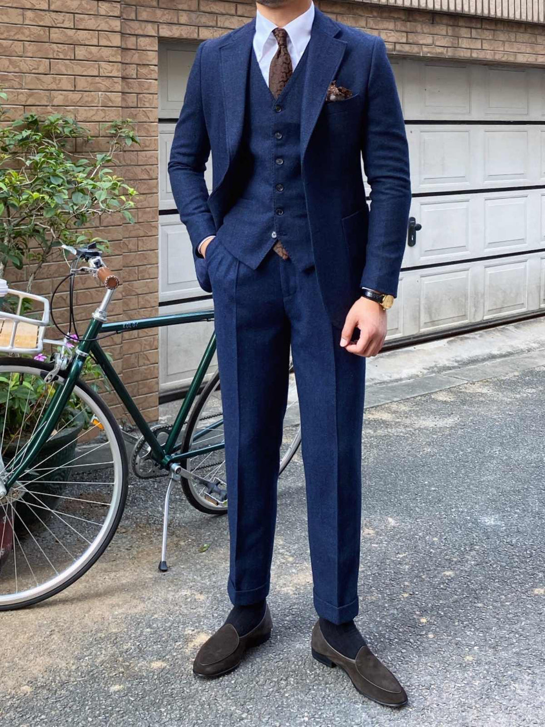 Herringbone Wool Slim Fit Suit — Men&