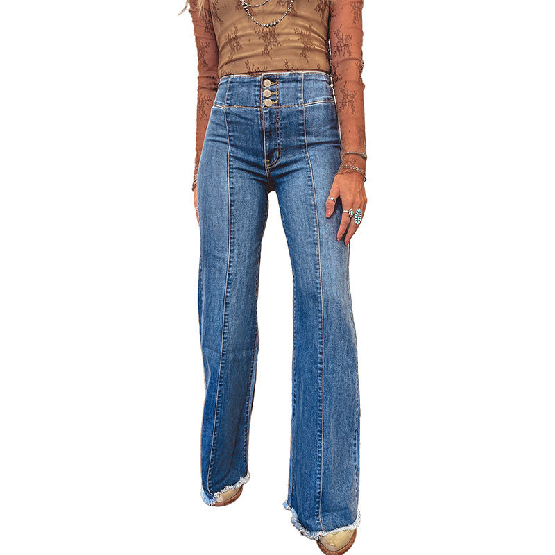 Slim-Fit High-Waist Ripped Hem Jeans — Women's