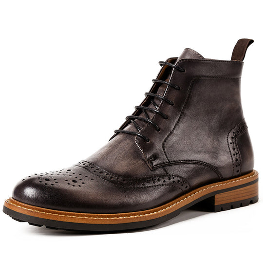 Top Layer Cowhide Round Toe Martin Boots — Men&