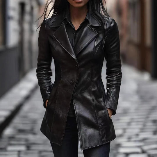 ShopBAM — PU Leather 3/4 Coat — Slim Fit, Black