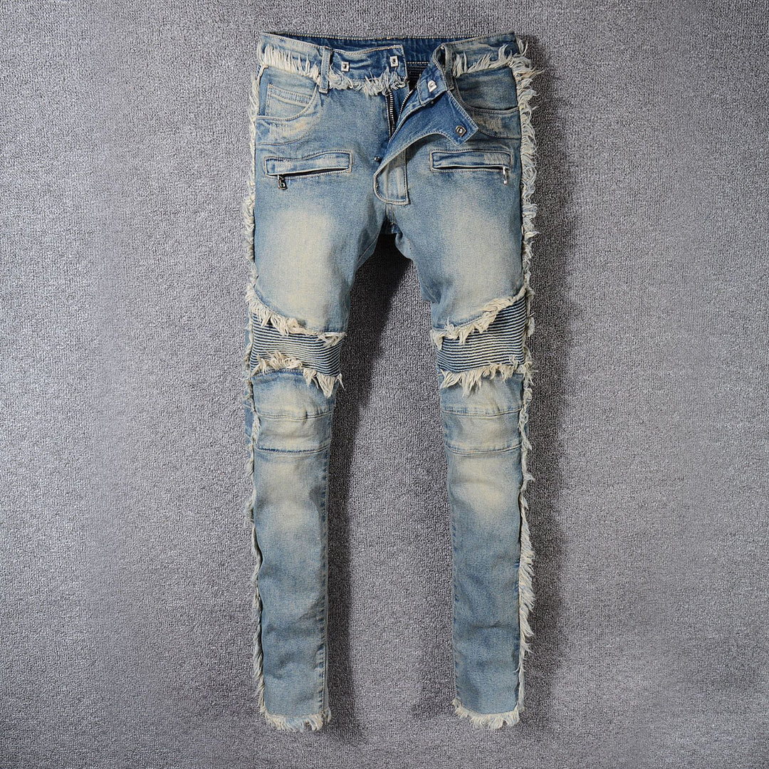ShopBAM — Denim Moto Tapered Pants — Classic Blue