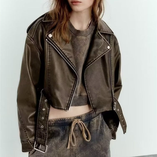 ShopBAM — Gradient PU Leather Windproof Loose Jacket — Women&