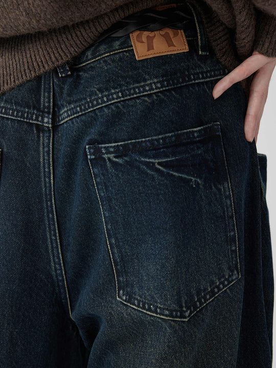 Brown-Blue Nano Water Reverse-Stitch Raw Hem Denim — Multi-Tone