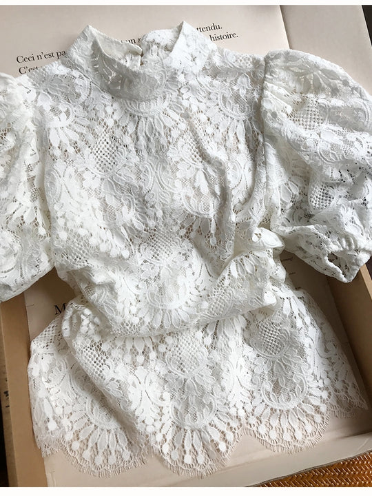 Lace Bubble Sleeve Shirt Top — Women&