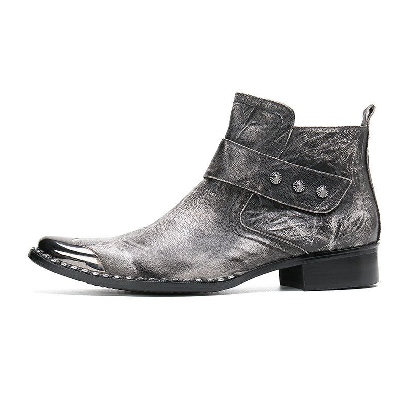Chunky Heel Cowhide Lace-Up Motorcycle Boots — Unisex