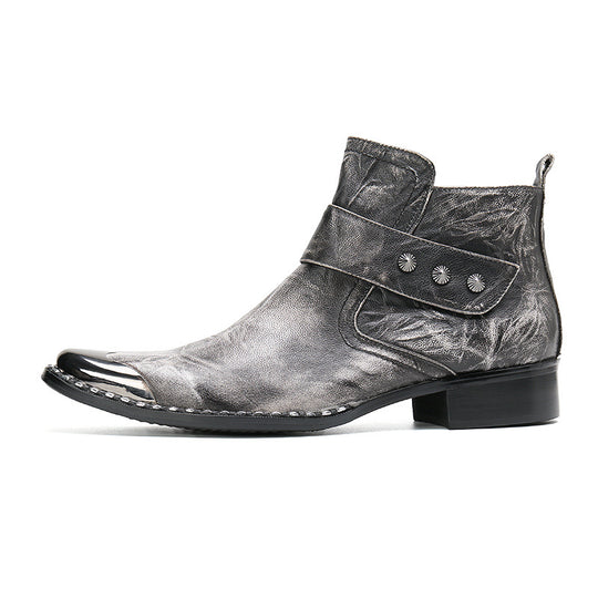 Chunky Heel Cowhide Lace-Up Motorcycle Boots — Unisex