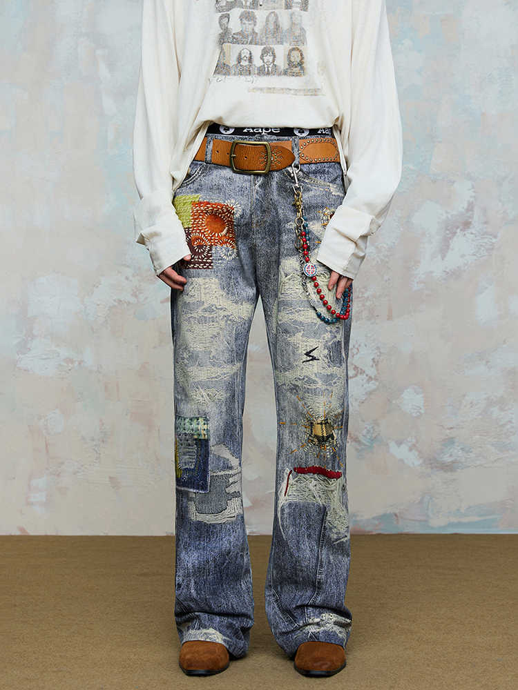 Digital Art Distressed Jeans — Unisex