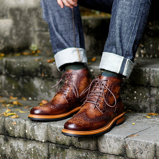 ShopBAM — Round Toe Leather Martin Boots — Men&