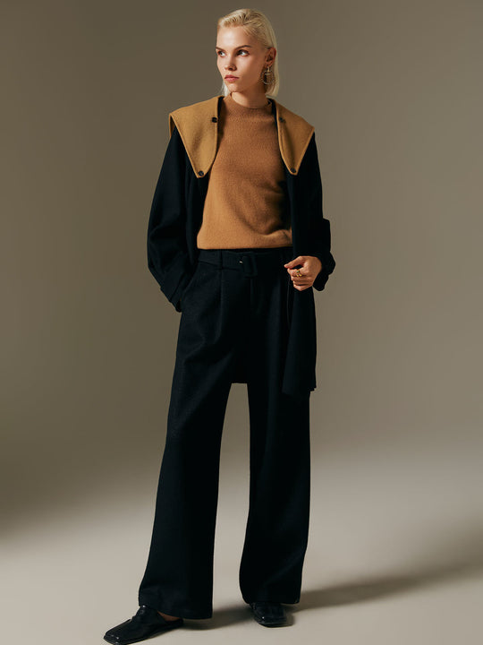 Contrast Colour Wool Overcoat — Mid-Length
