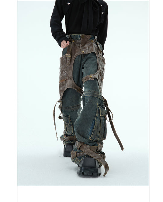 Retro Deconstructed Denim Overalls — Men&