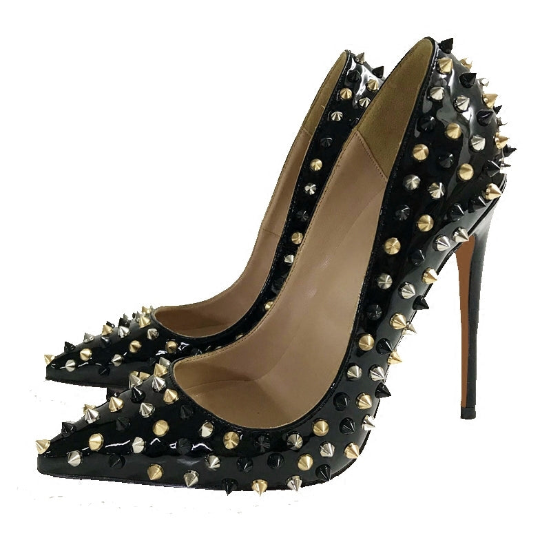 Patent Black Rivet Stiletto Heels — Women&