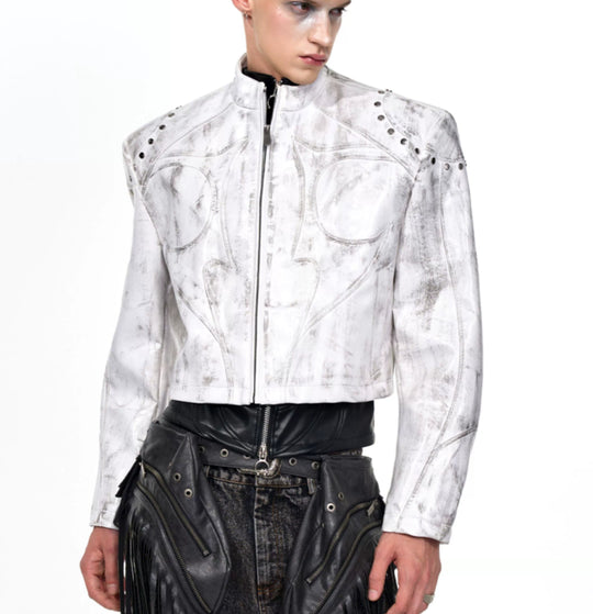 Stand-Up Collar Faux Leather Jacket — Men&