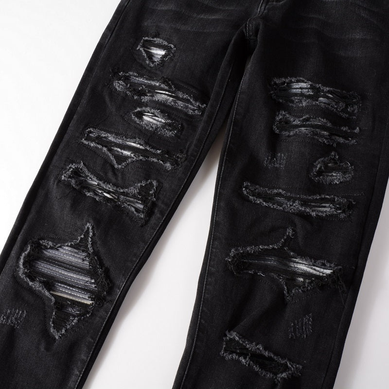 Grey-White Dyed Stretch Slim Denim — Charcoal Black