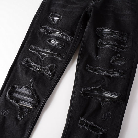 Grey-White Dyed Stretch Slim Denim — Charcoal Black