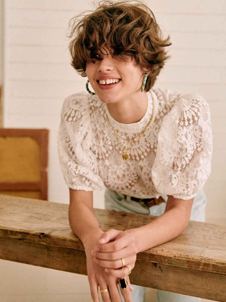 Lace Bubble Sleeve Shirt Top — Women's