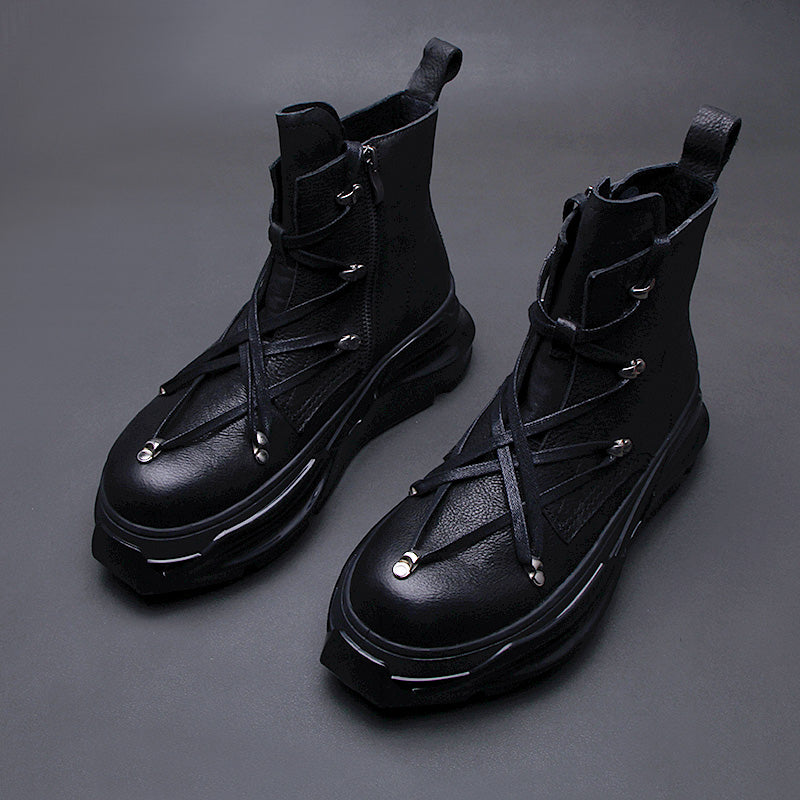 ShopBAM — Thick-Soled Side Zipper Motorcycle Martin Boots — Men's