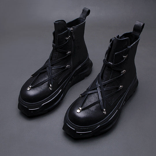 ShopBAM — Thick-Soled Side Zipper Motorcycle Martin Boots — Men&