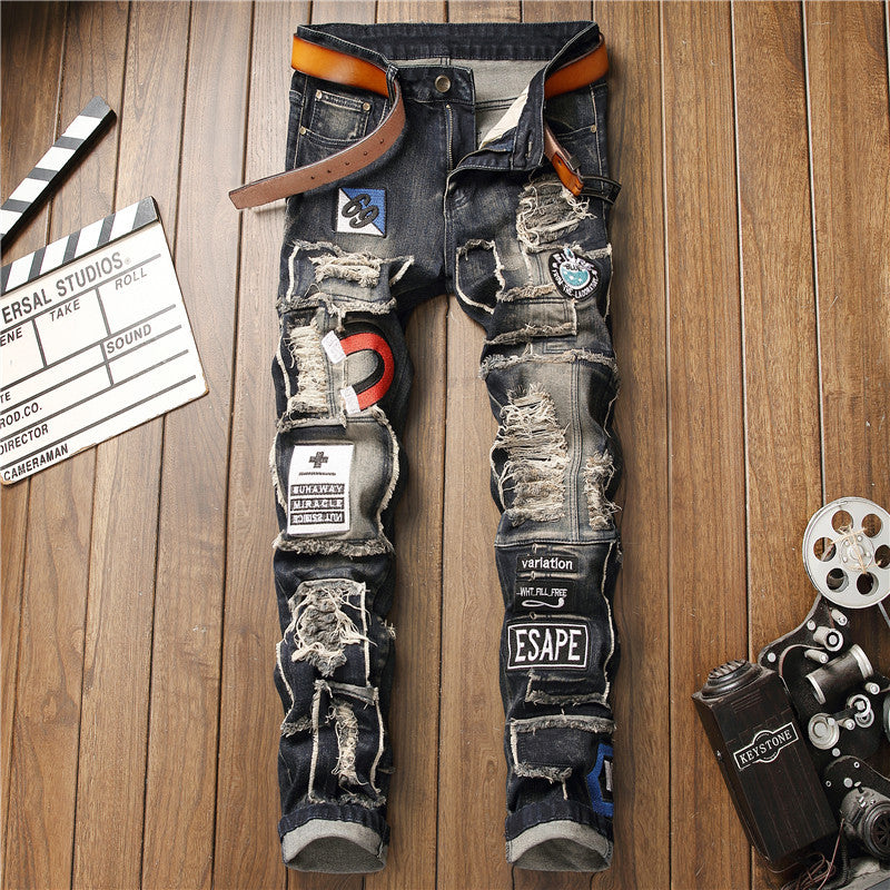 ShopBAM — Badge-Patch Distressed Jeans — Men's