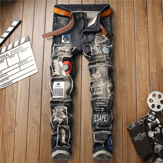 ShopBAM — Badge-Patch Distressed Jeans — Men&