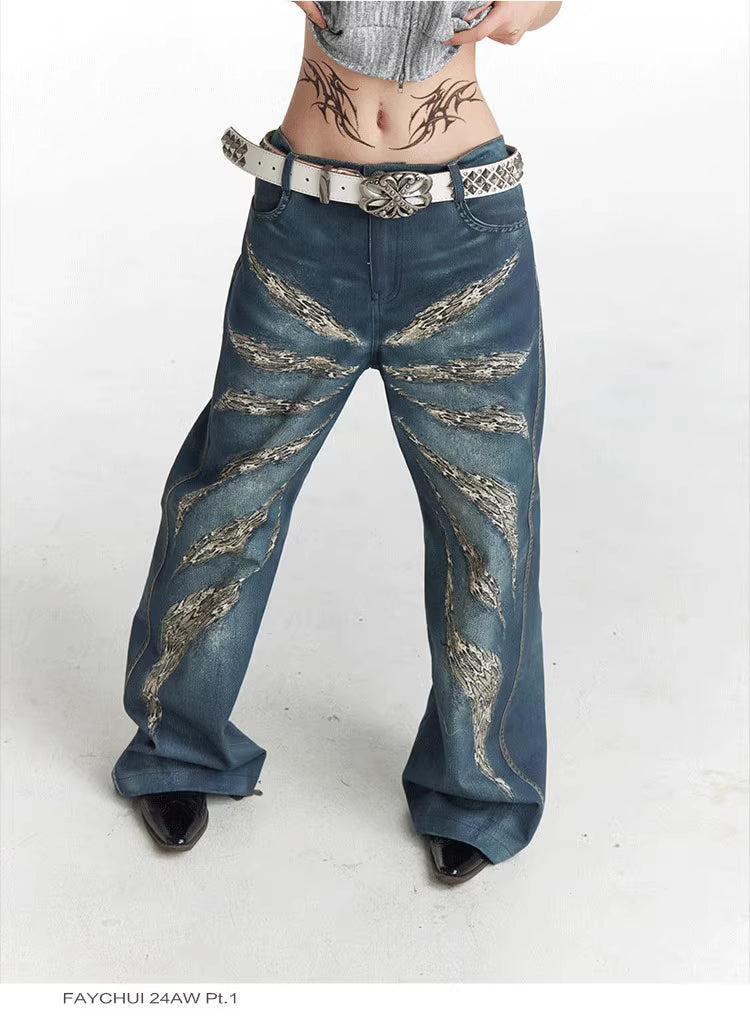 Digital 3D Leopard Print Loose Denim — Multi-Color
