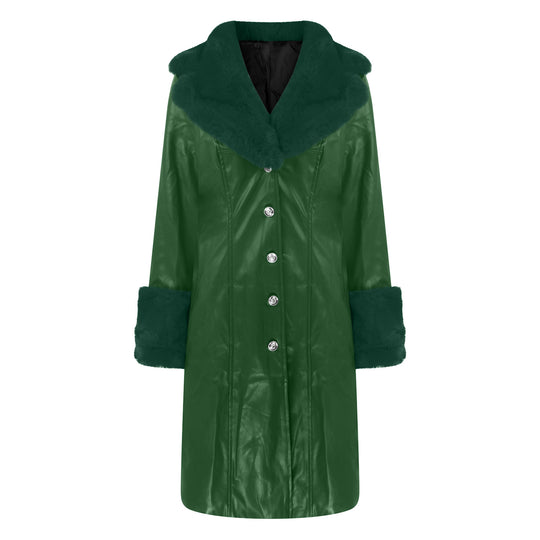 PU Leather Long Coat — Fur Collar, 6 Colours