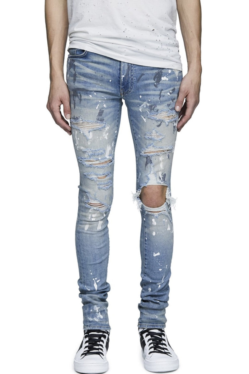 ShopBAM — Graffiti Distressed Stretch Slim Denim — Vintage Wash