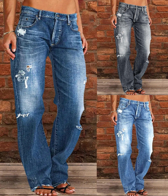 Ripped Loose Wide-Leg Jeans — Women&