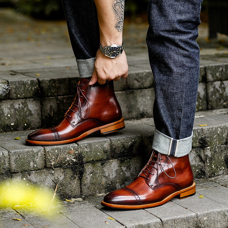 Cowhide British Style Leather Boots — Men's