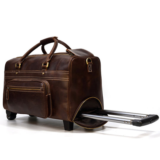 Genuine Leather Retro Trolley Travel Bag