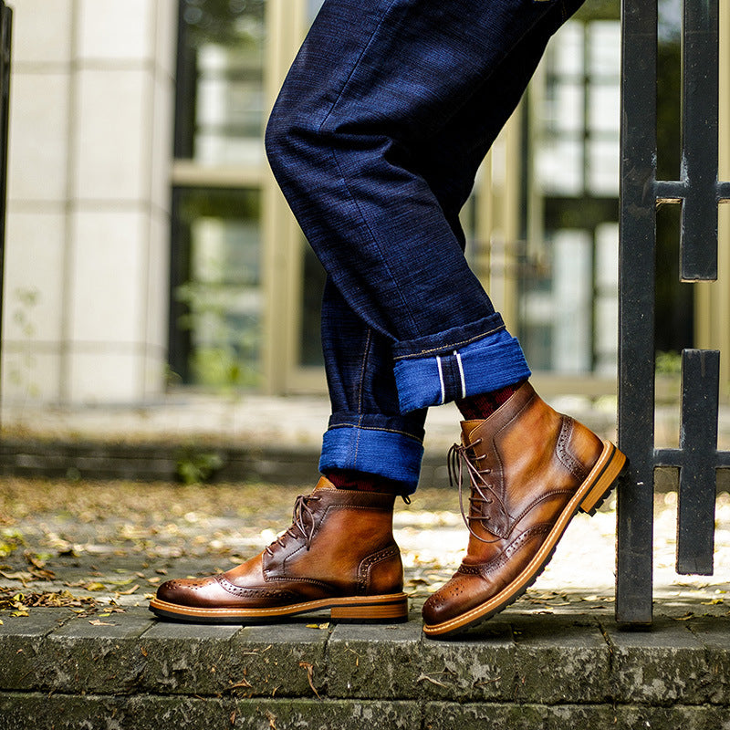 Top Layer Cowhide Round Toe Martin Boots — Men&