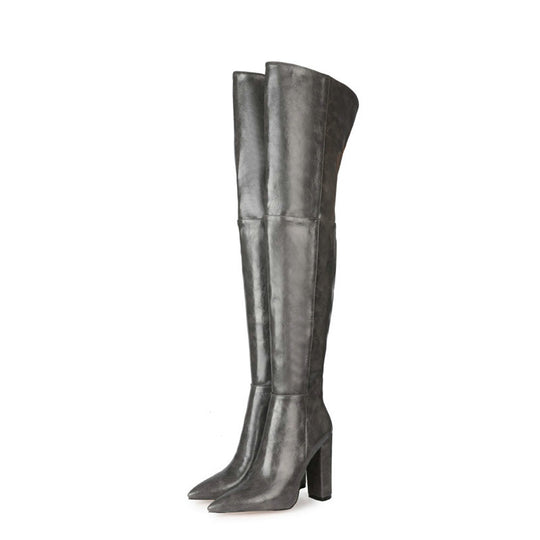 Pointed Thick Heel Over-The-Knee Boots — Women&