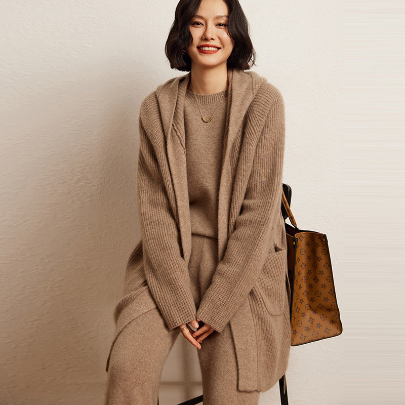 Cashmere Autumn And Winter Loose Hooded Double-Sided