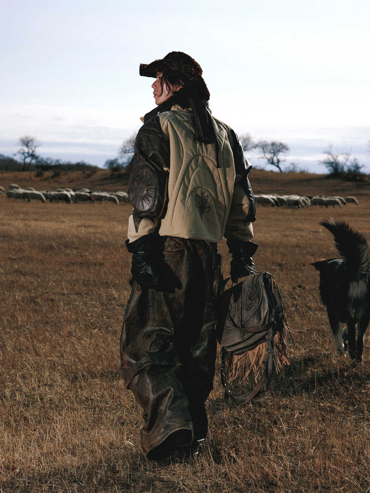 Totem-inspired Leather & Cotton Patchwork Jacket