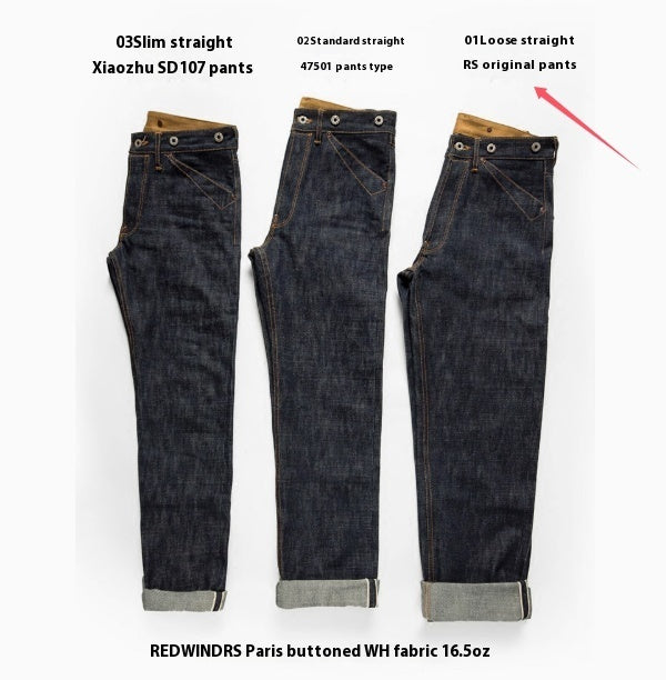 Straight-Leg Mid-High Waist Raw Selvedge Denim — Indigo