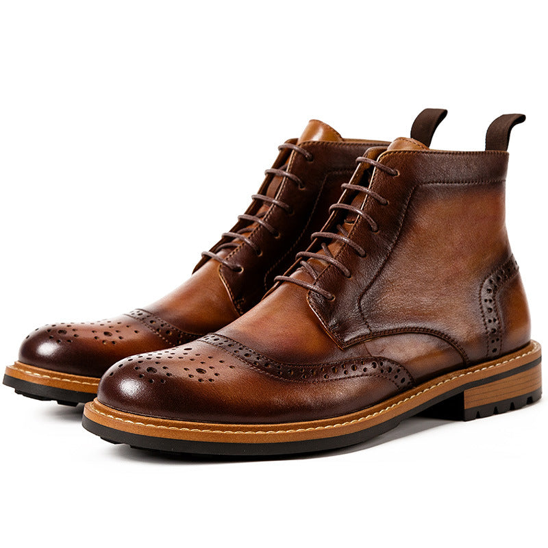 Top Layer Cowhide Round Toe Martin Boots — Men&