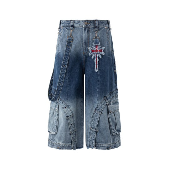 Patchwork Gradient Retro Heavy-Wash Denim — Multi-Tone