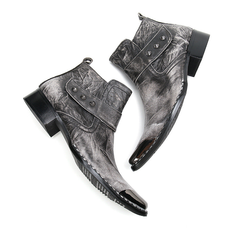 Chunky Heel Cowhide Lace-Up Motorcycle Boots — Unisex